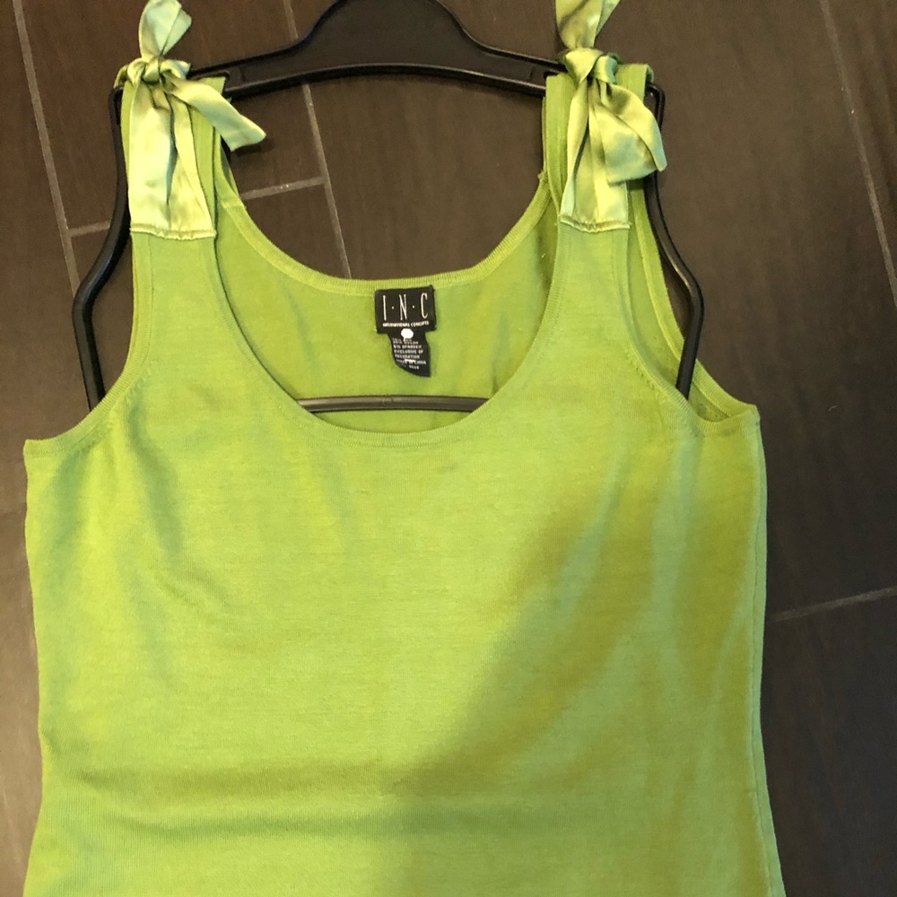 INC Lime-green knit tank with shirt w/ silk bows